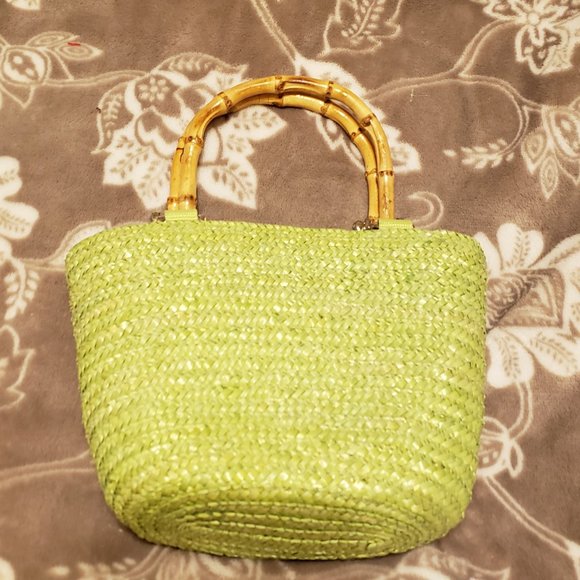 St John's Bay Lime Green Purse with Bamboo Handles - Picture 2 of 5